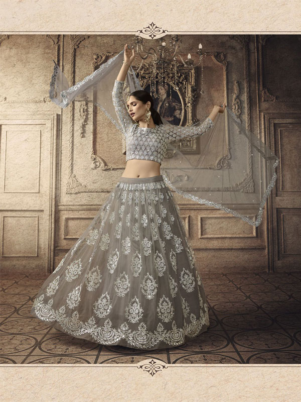 Zeel Clothing Women's Net Embroidered Semi-Stitched New Bridal Lehenga  Choli with Dupatta (7307-Grey-Wedding-Girlish-Latest-Lehenga; Free Size) :  Amazon.in: Fashion